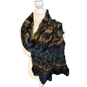 Asian Eye Soft Wool Silk Blend‎ Rectangle Scarf Shawl 61"x19" Black Tie Dye Boho
